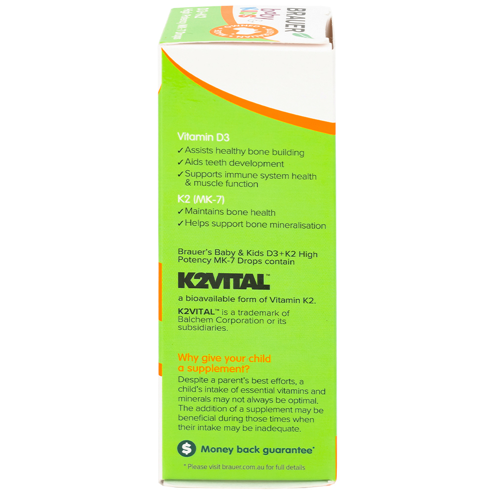 Siro giúp xương răng chắc khỏe, bổ sung vitamin D3 + K2 Brauer Baby & Kids D3 + K2 High Potency MK-7 Drops (10ml)