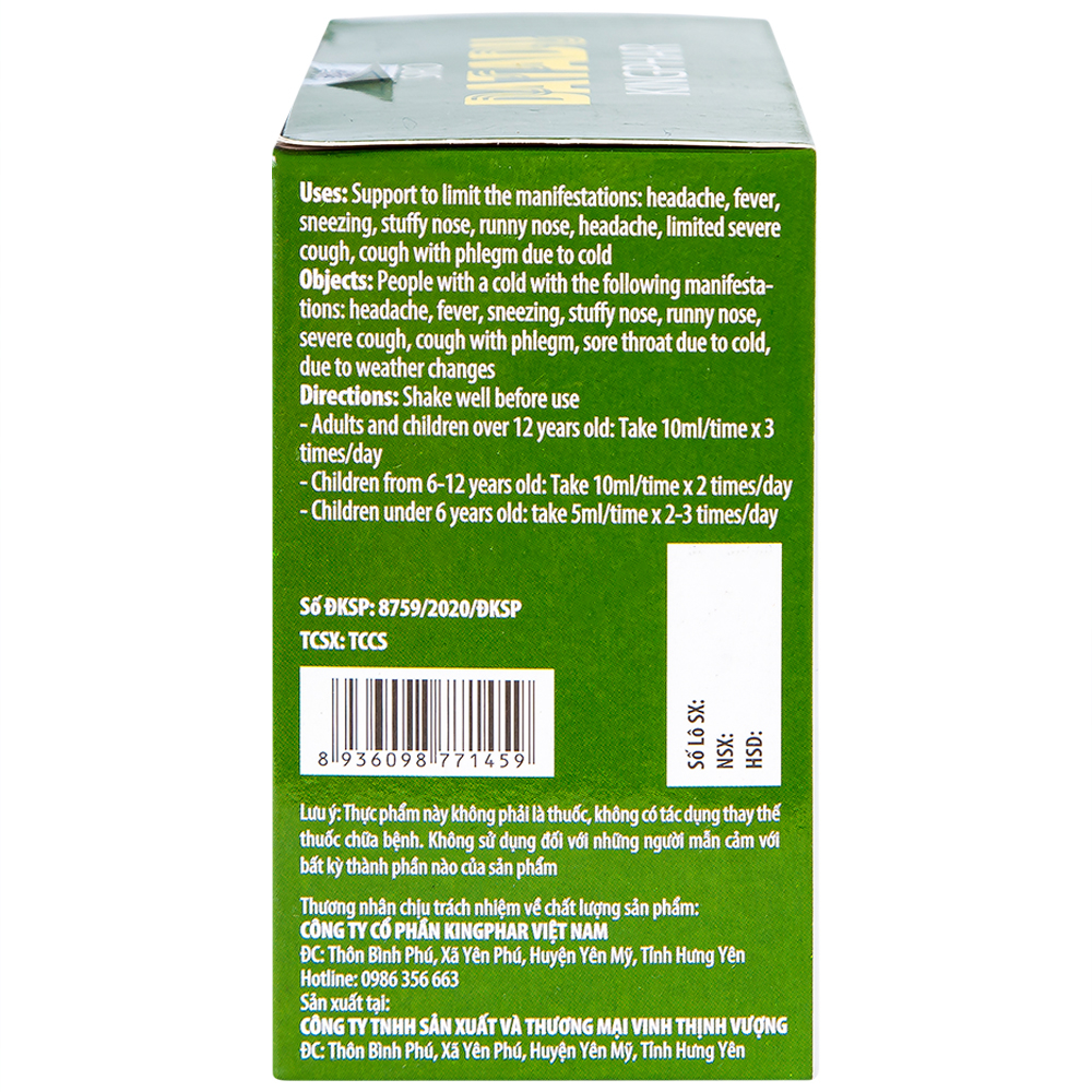 Siro hỗ trợ hạn chế đau đầu sốt ho Datadu Kingphar (4 vỉ x 5 ống x 10ml)