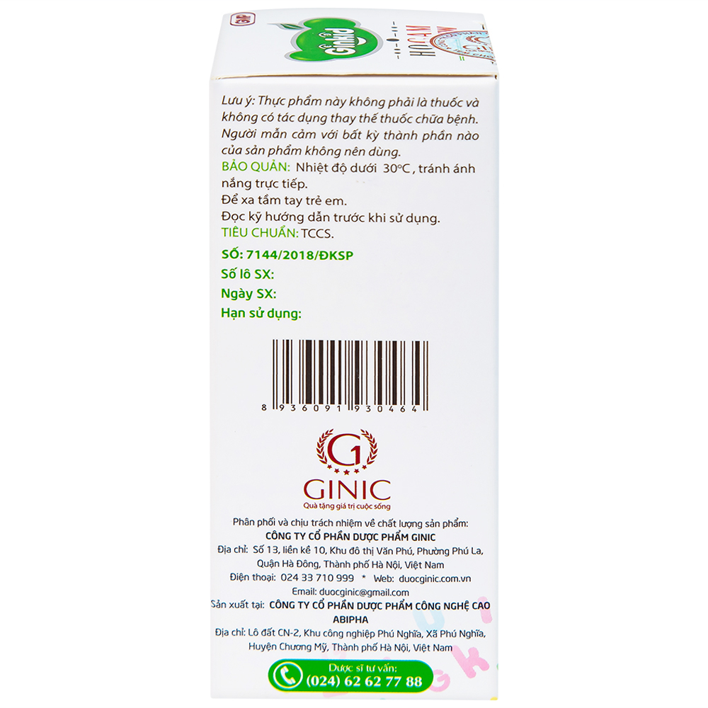 Siro hỗ trợ bổ phế, giảm ho, nhuận phế Ginkid Ho Cam NEW (80ml)