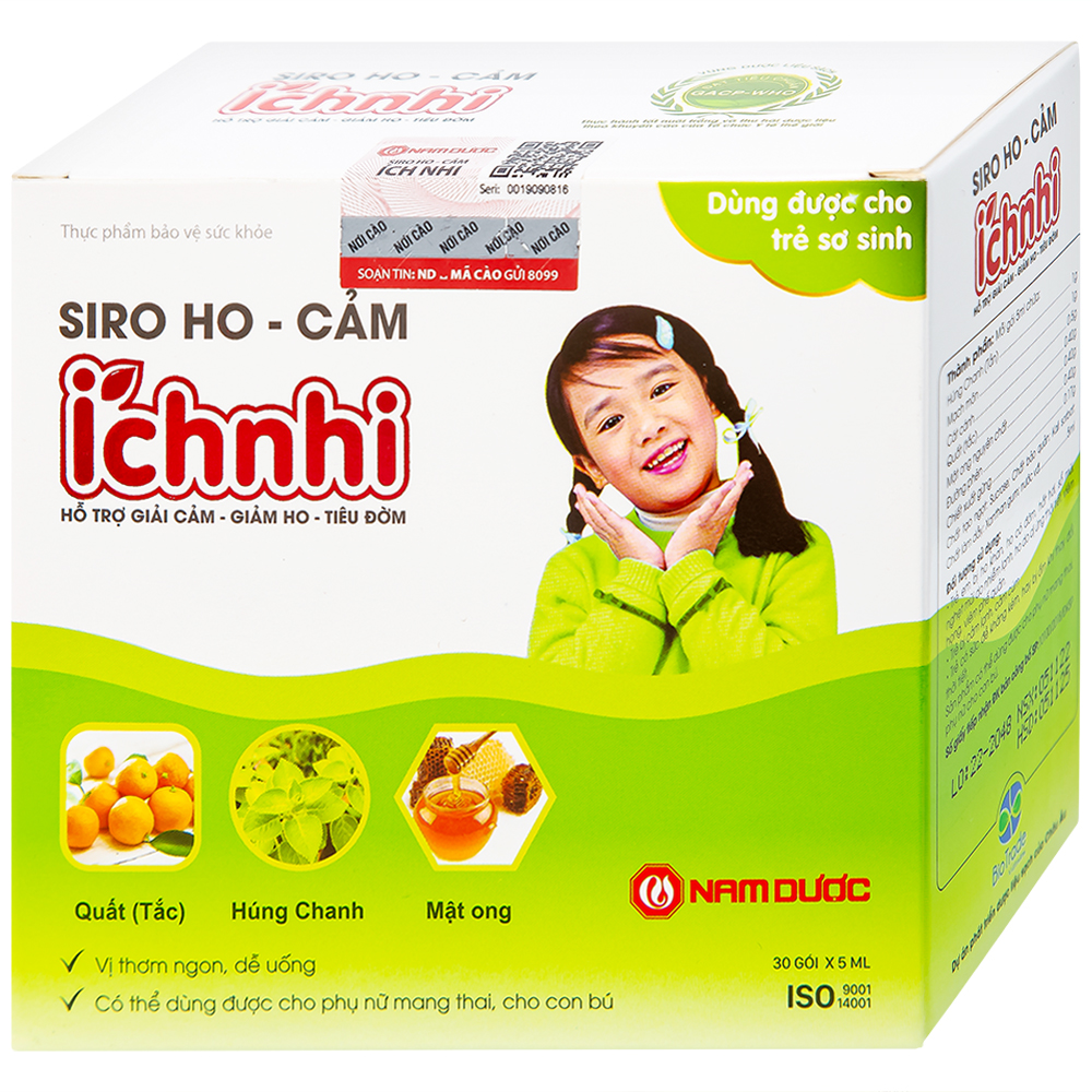 Siro hỗ trợ giảm ho tiêu đờm Ích Nhi Nam Dược (30 gói x 5ml)