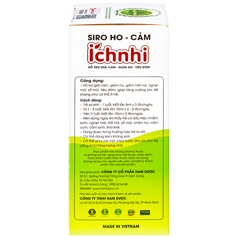 Siro hỗ trợ giảm ho tiêu đờm Ích Nhi Nam Dược (90ml)