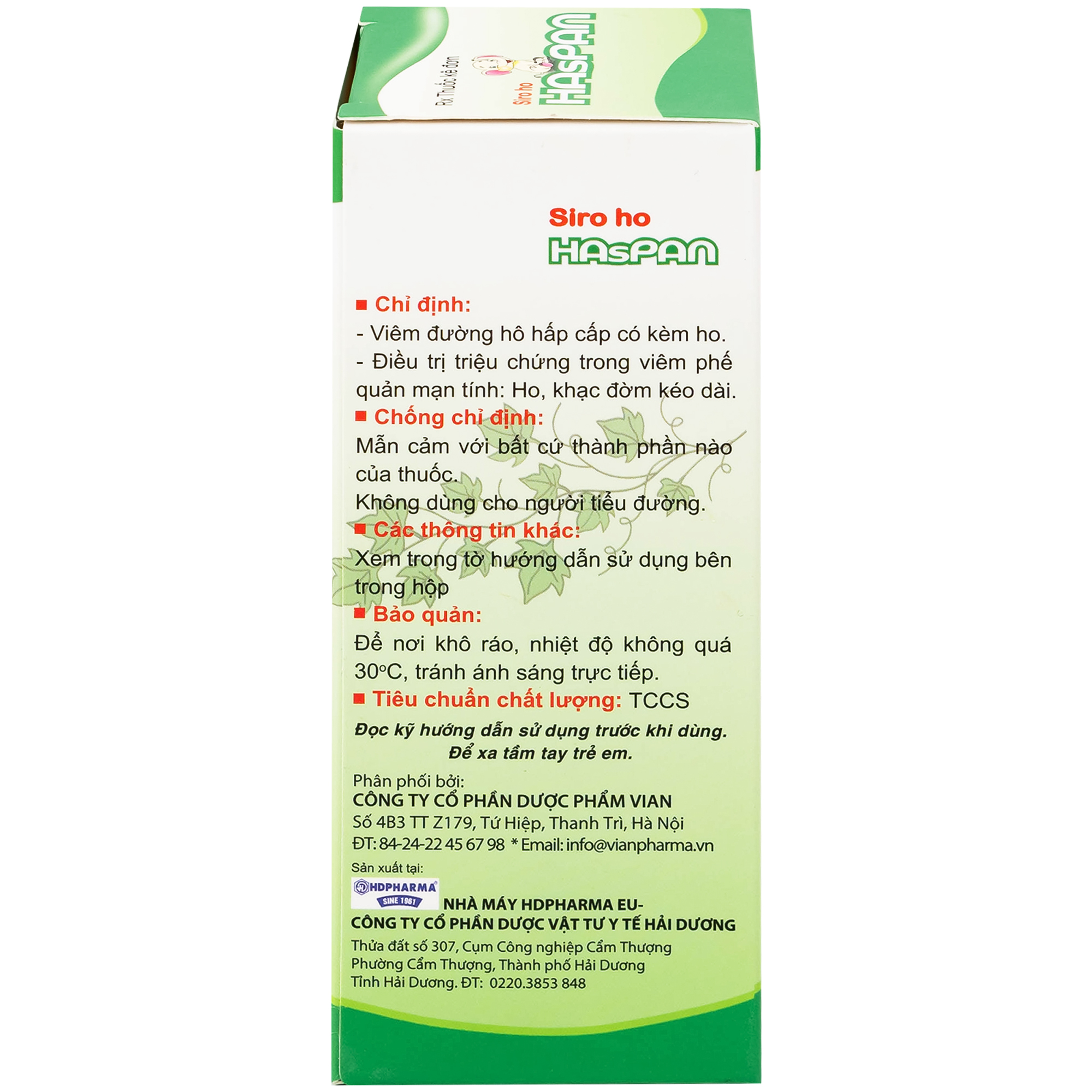 Siro ho Haspan 80ml giảm ho, long đờm, điều trị viêm đường hô hấp cấp có kèm ho