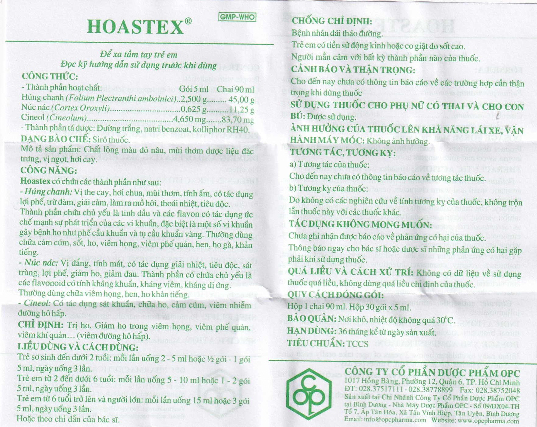 Siro HoAstex OPC điều trị ho, giảm ho trong viêm họng, viêm phế quản (90ml)