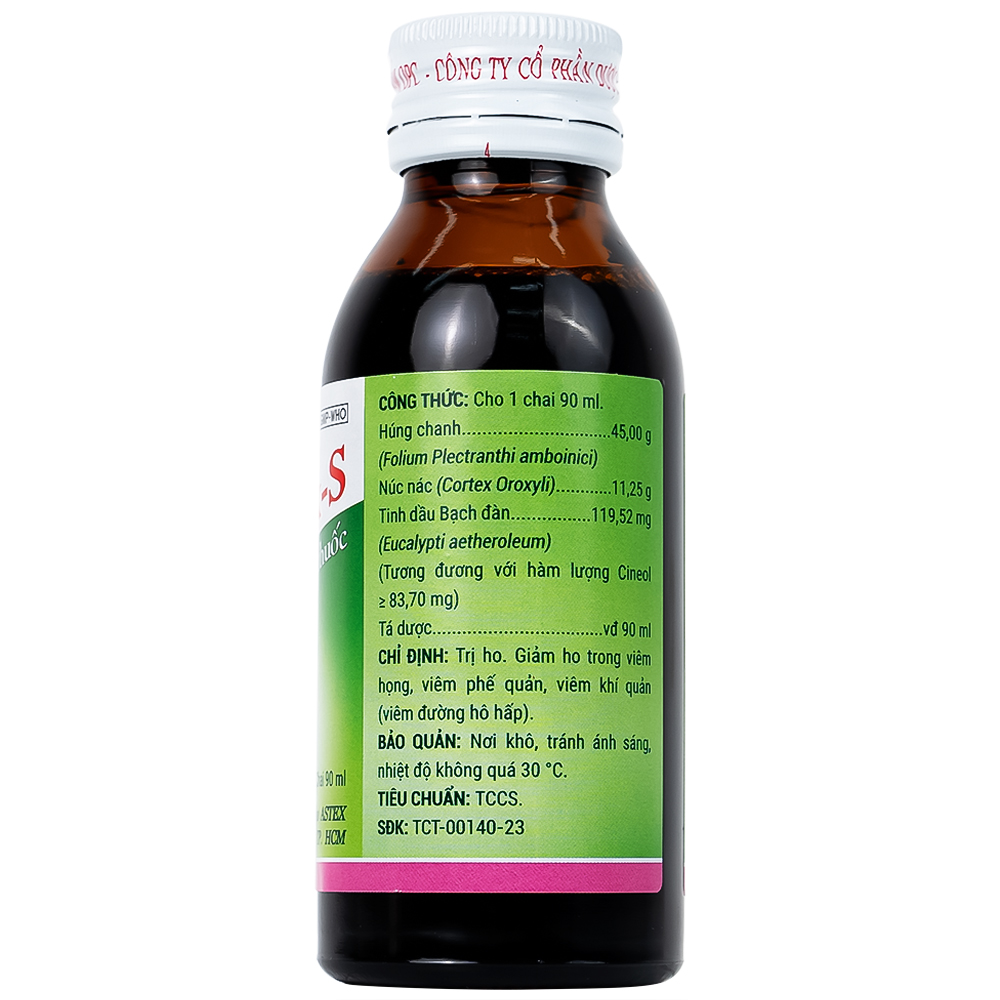 Siro HoAstex-S 90ml OPC dùng trị ho, giảm ho trong viêm họng, viêm phế quản