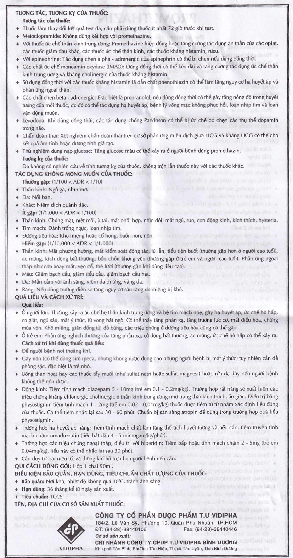 Siro Promethazin Vidipha điều trị mày đay, phù mạch, viêm mũi dị ứng (90ml)