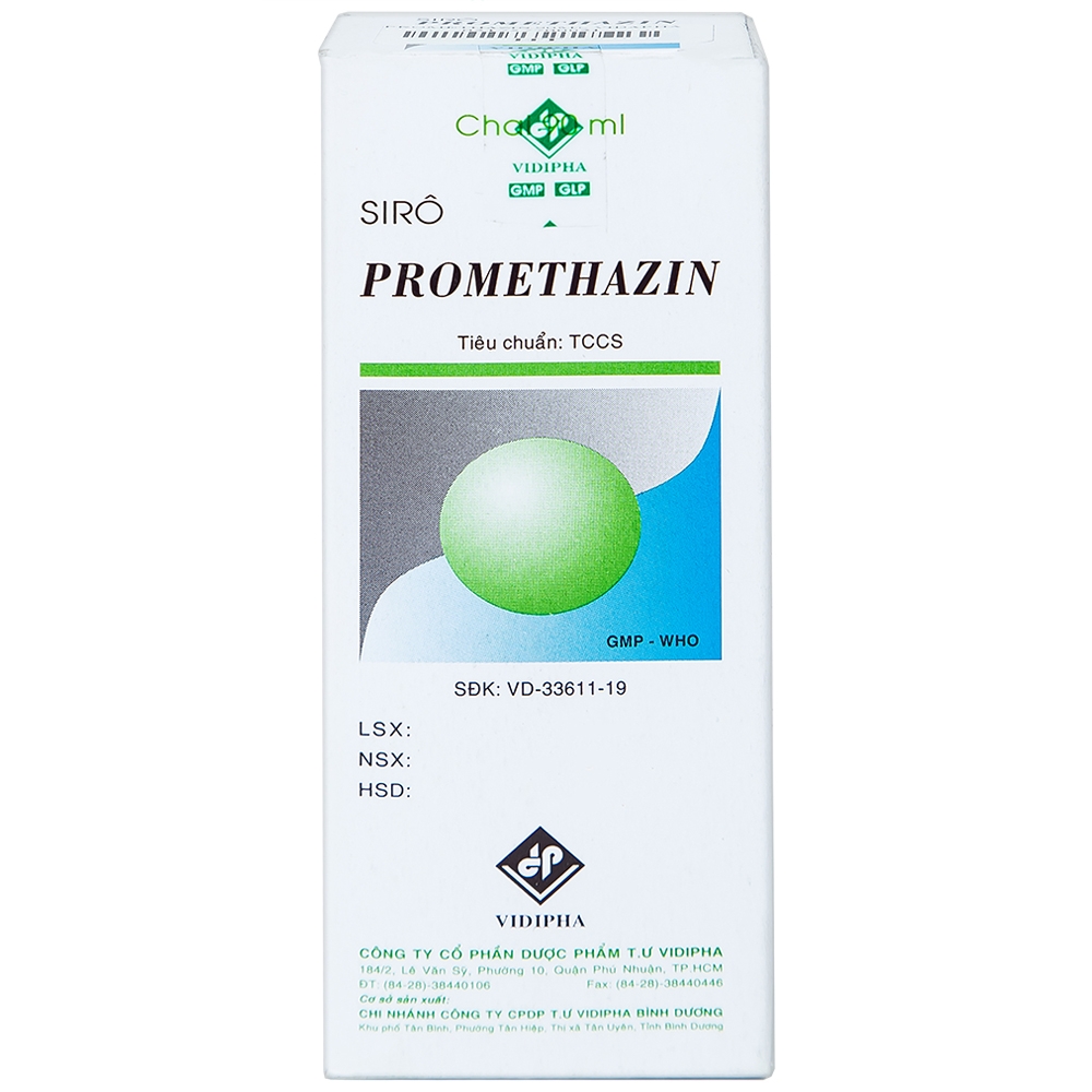Siro Promethazin Vidipha điều trị mày đay, phù mạch, viêm mũi dị ứng (90ml)