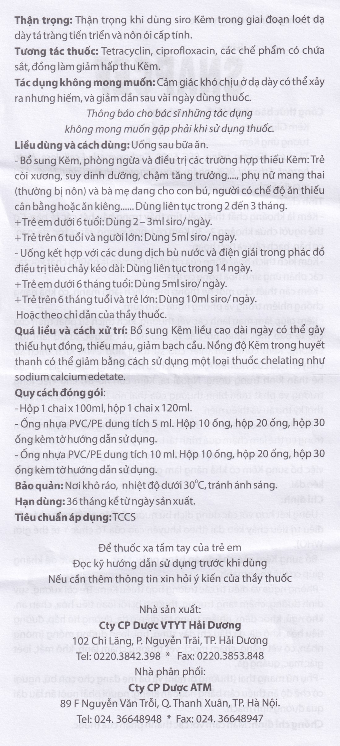 Siro Snapcef 16mg/10ml Hải Dương bổ sung kẽm, tăng cường sức đề kháng (20 ống x 10ml) 