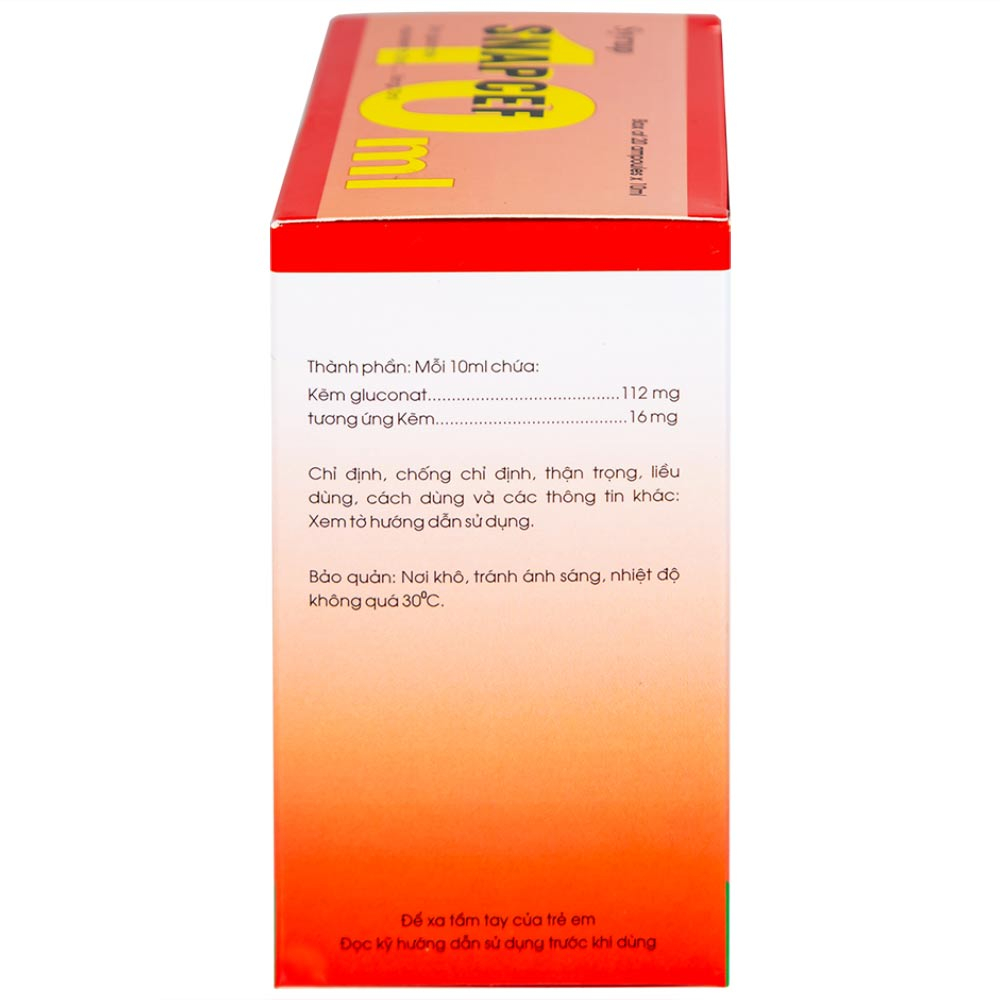 Siro Snapcef 16mg/10ml Hải Dương bổ sung kẽm, tăng cường sức đề kháng (20 ống x 10ml) 