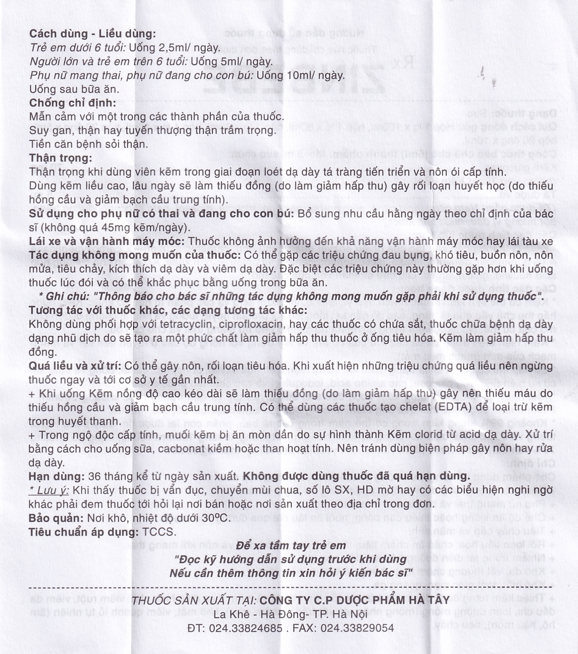 Siro Zinbebe Hataphar bổ sung và dự phòng thiếu kẽm (60ml)