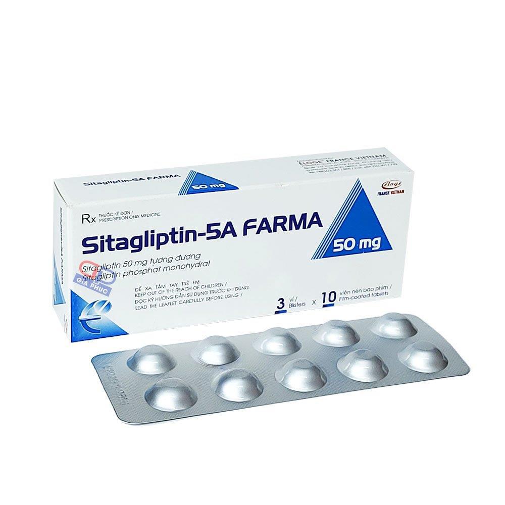 Thuốc Sitagliptin-5A FARMA 50mg Eloge kiểm soát đường huyết ở bệnh đái tháo đường típ 2 (3 vỉ x 10 viên)