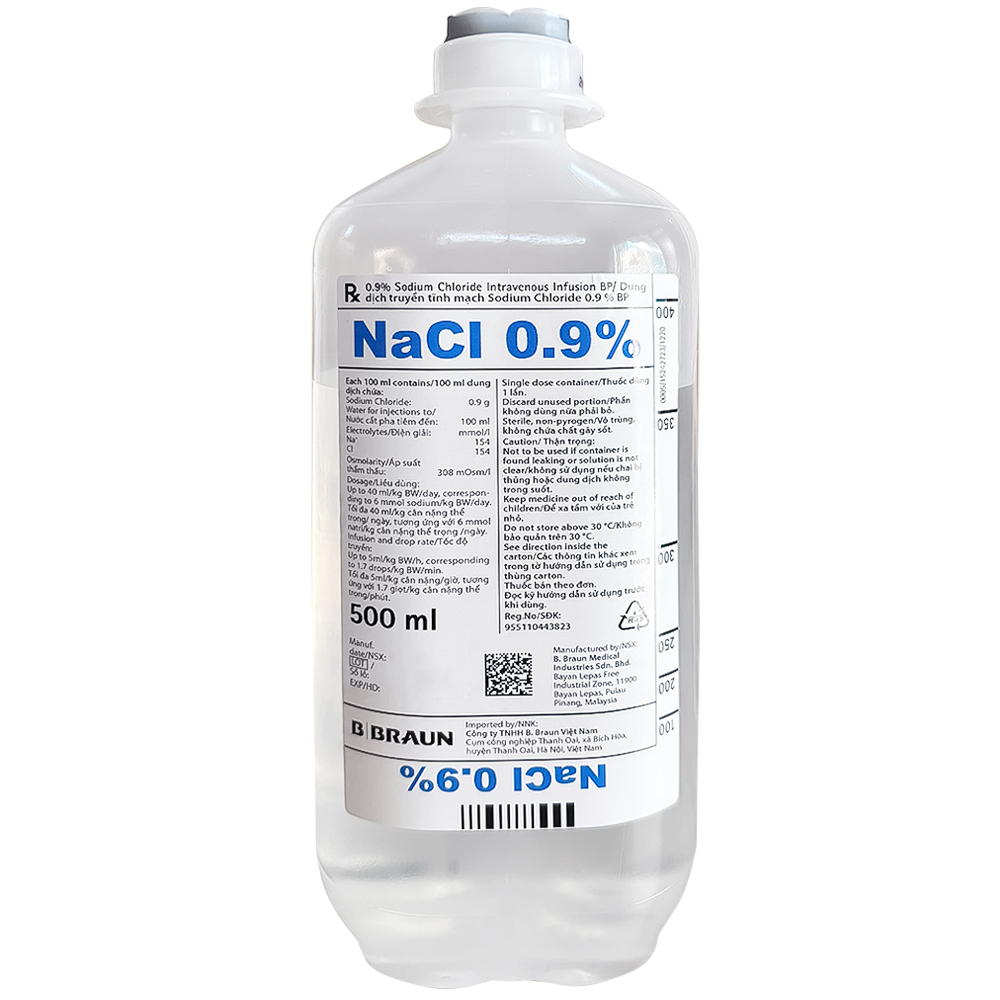 Dung dịch truyền tĩnh mạch Sodium Chloride 0.9% B.Braun bổ sung nước (500ml)