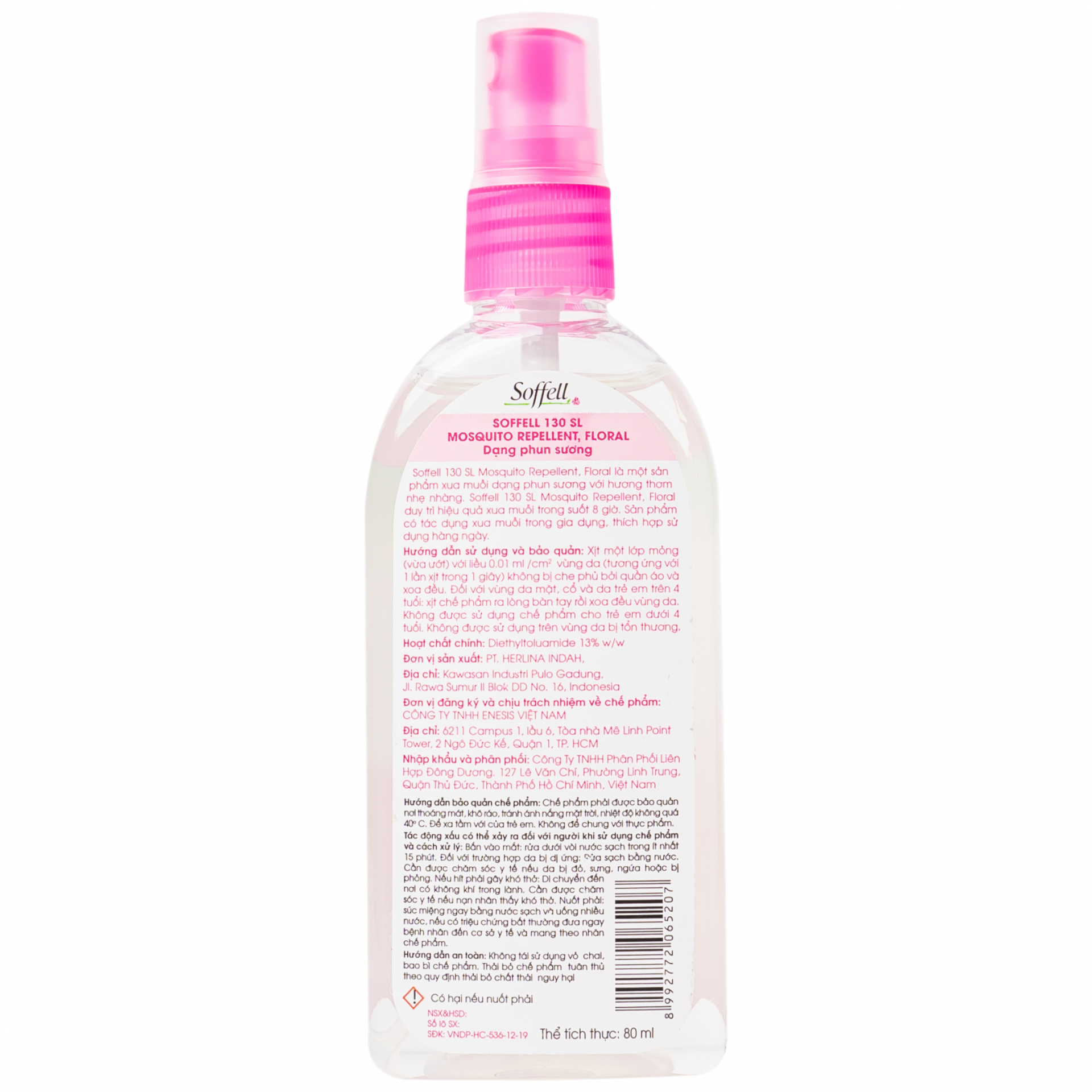 Xịt xua muỗi Soffell hương hoa giúp chống muỗi trong suốt 8 giờ (80ml)