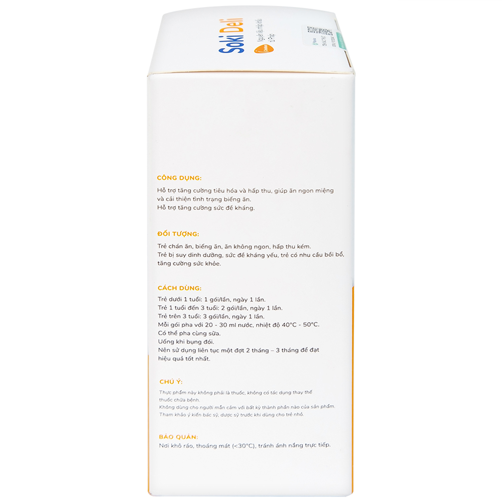 Bột hòa tan giúp ăn ngon miệng, tăng cường tiêu hóa, cải thiện tình trạng biếng ăn Soki Deli (18 gói x 4g)