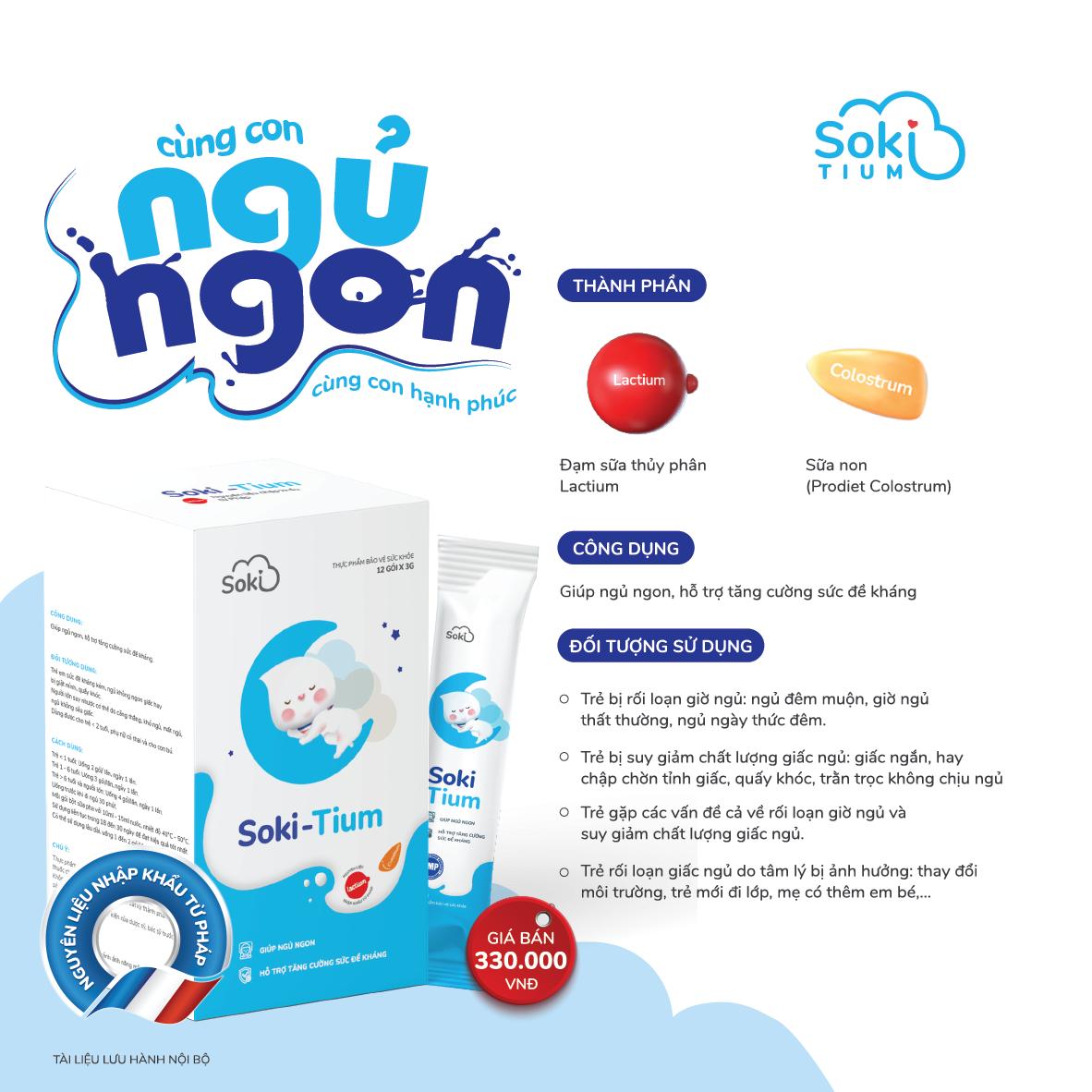 Bột hòa tan giúp ngủ ngon, tăng sức đề kháng Soki-Tium (12 gói x 3g)