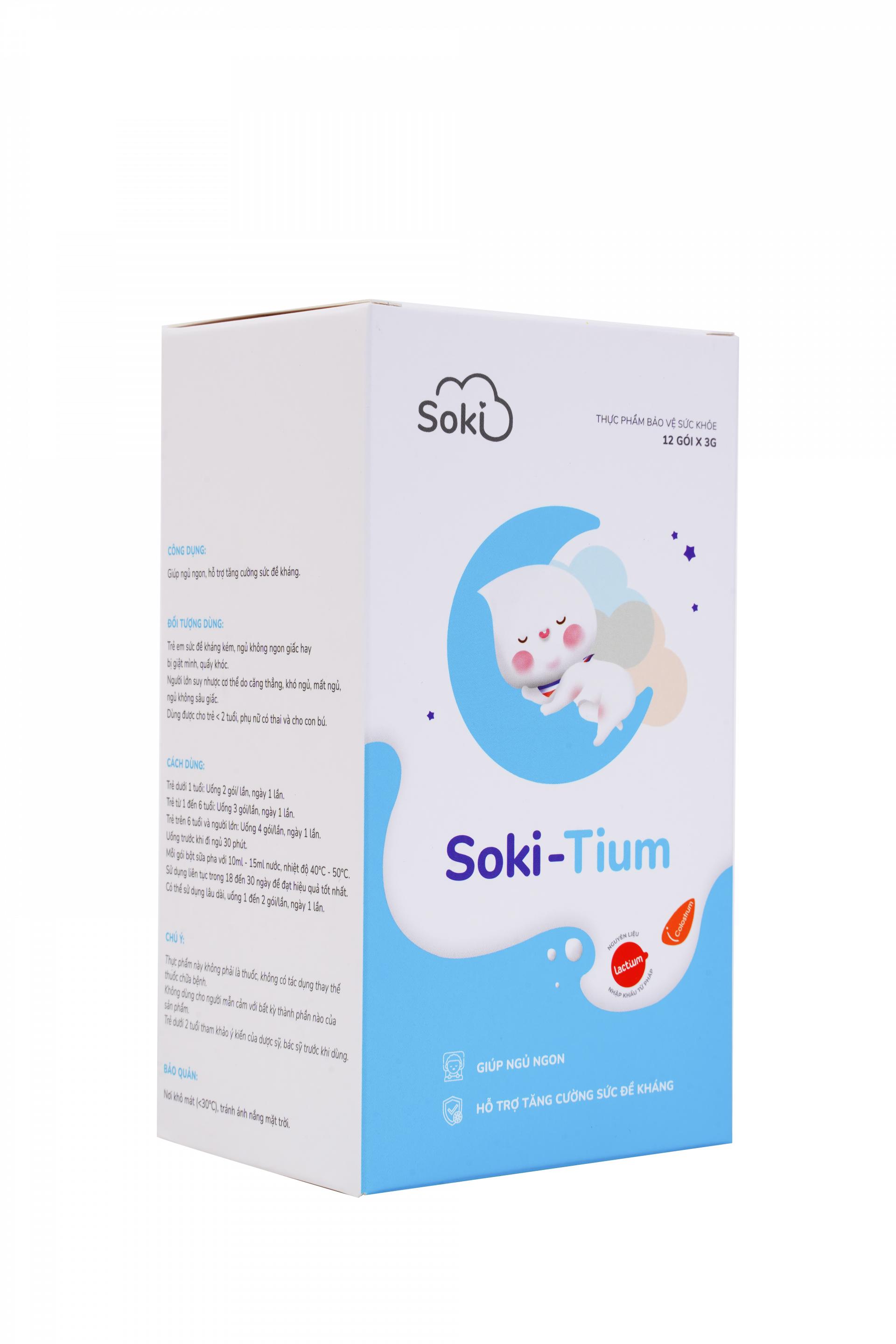 Bột hòa tan giúp ngủ ngon, tăng sức đề kháng Soki-Tium (12 gói x 3g)