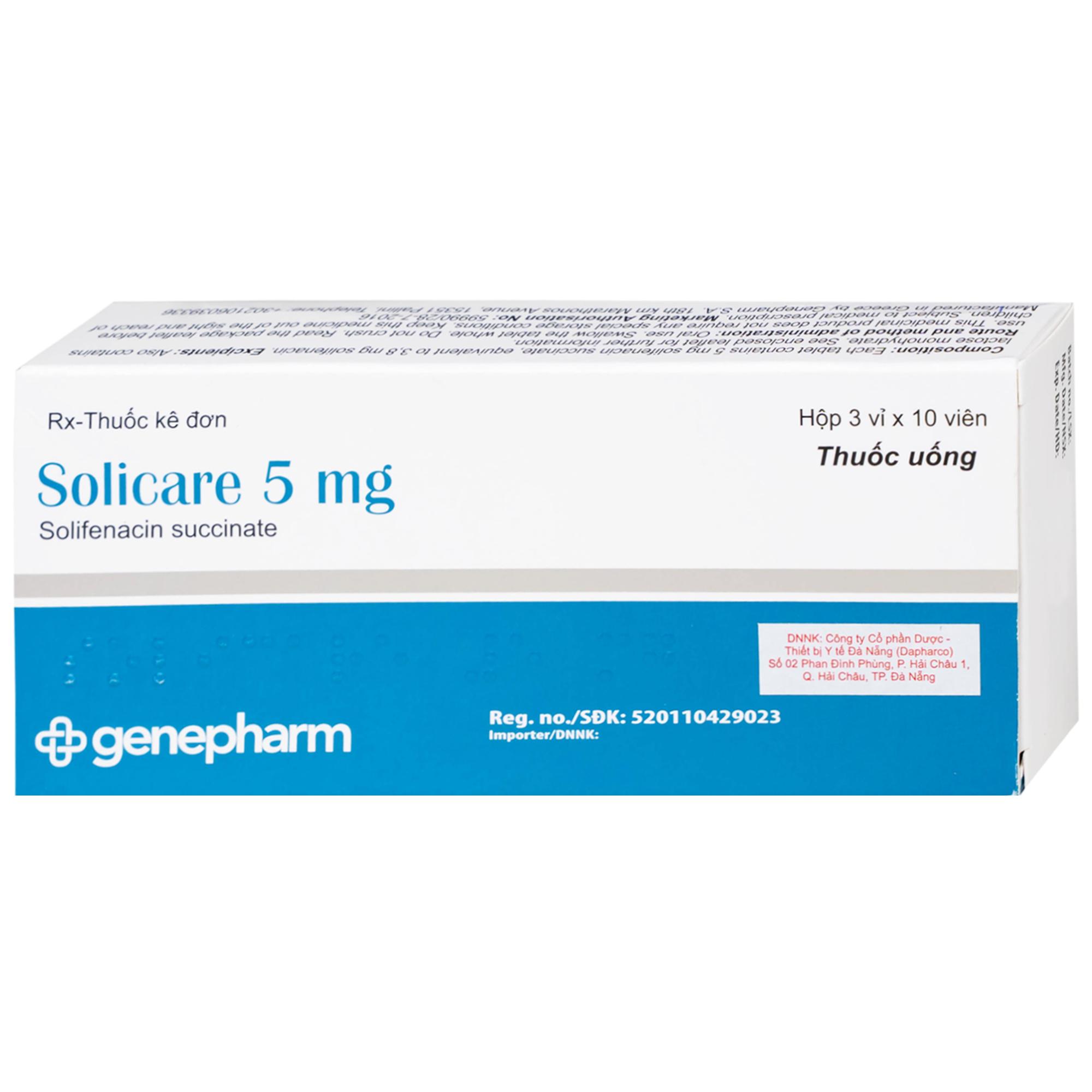 Thuốc Solicare 5mg Genepharm điều trị tiểu không kiểm soát do bàng quang kích thích (3 vỉ x 10 viên)