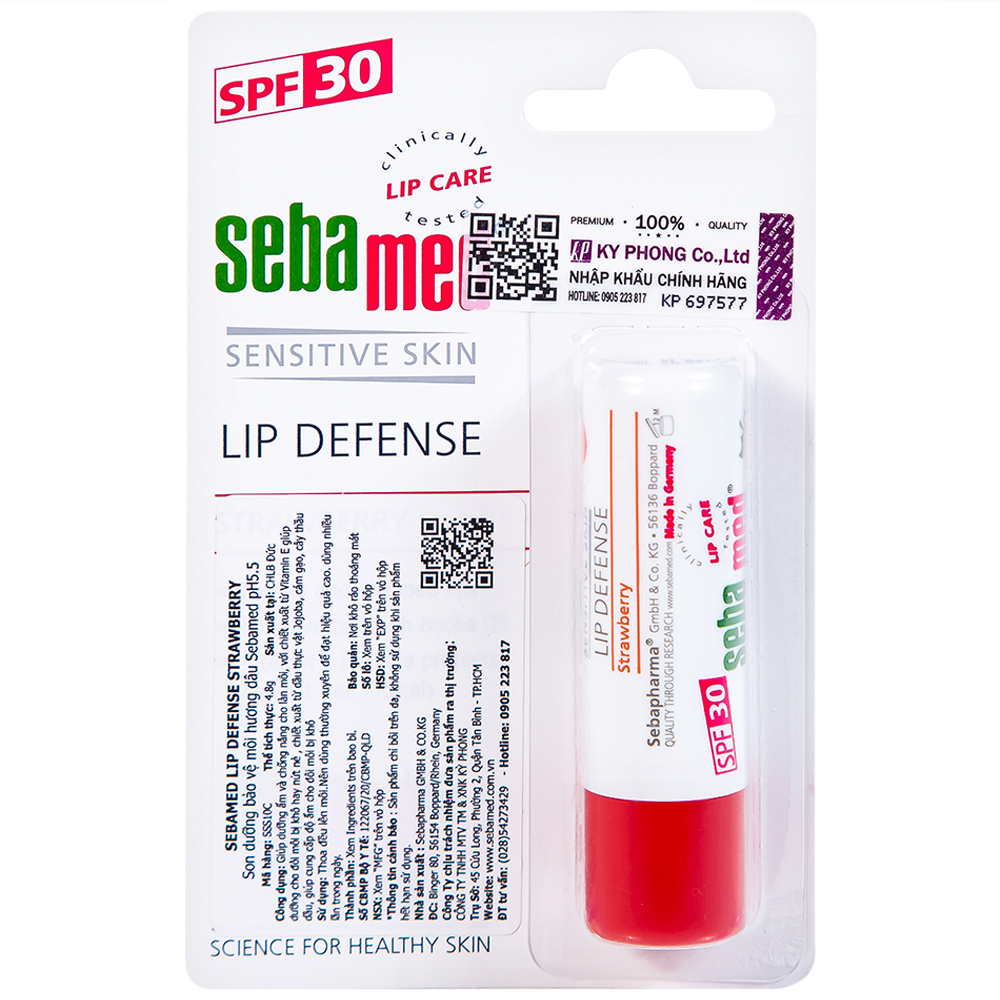 Son dưỡng môi hương dâu Sebamed Lip Defense dưỡng ẩm, chống khô nứt (4.8g)