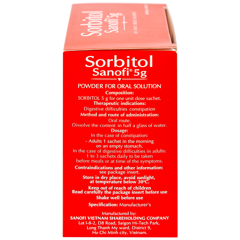Thuốc bột Sorbitol Sanofi 5g điều trị triệu chứng táo bón, khó tiêu (20 gói x 5g)