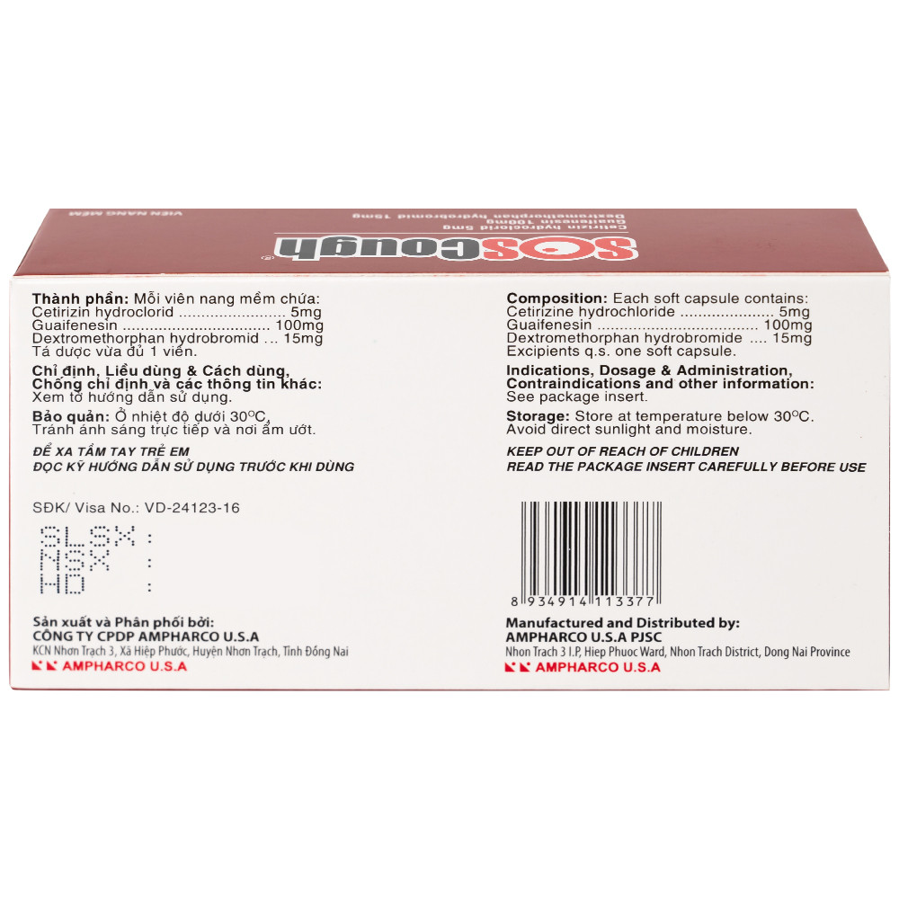 Thuốc SOSCough Ampharco điều trị ho khan, ho do kích ứng (3 vỉ x 10 viên)