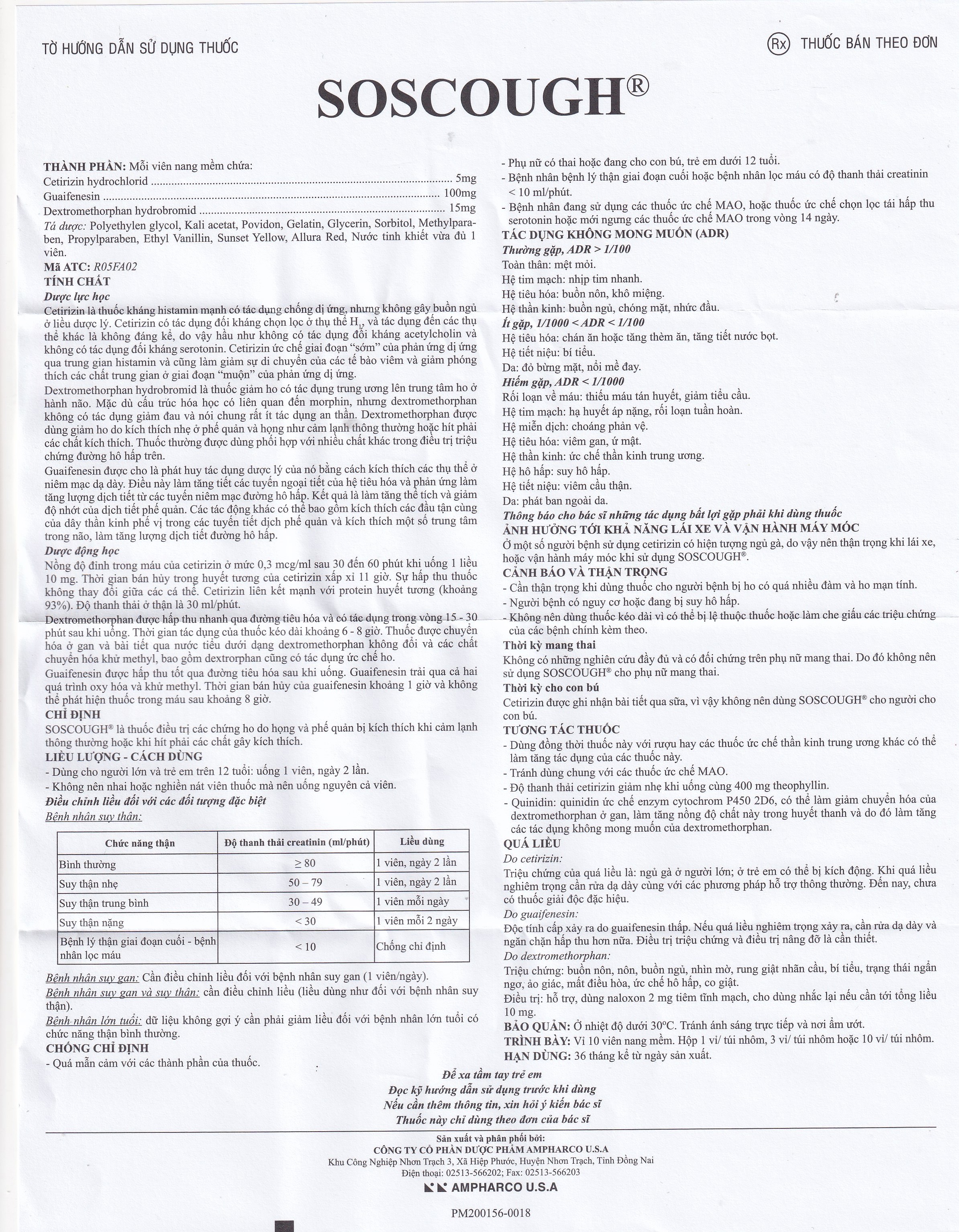 Thuốc SOSCough Ampharco điều trị ho khan, ho do kích ứng (3 vỉ x 10 viên)