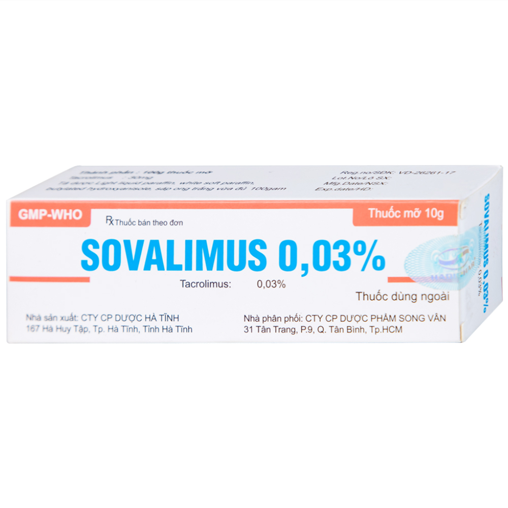 Thuốc mỡ Sovalimus 0.03% Hadiphar điều trị viêm da (10g)