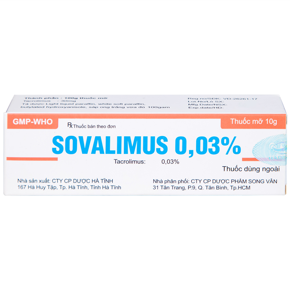 Thuốc mỡ Sovalimus 0.03% Hadiphar điều trị viêm da (10g)