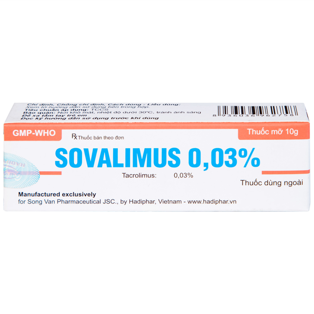 Thuốc mỡ Sovalimus 0.03% Hadiphar điều trị viêm da (10g)