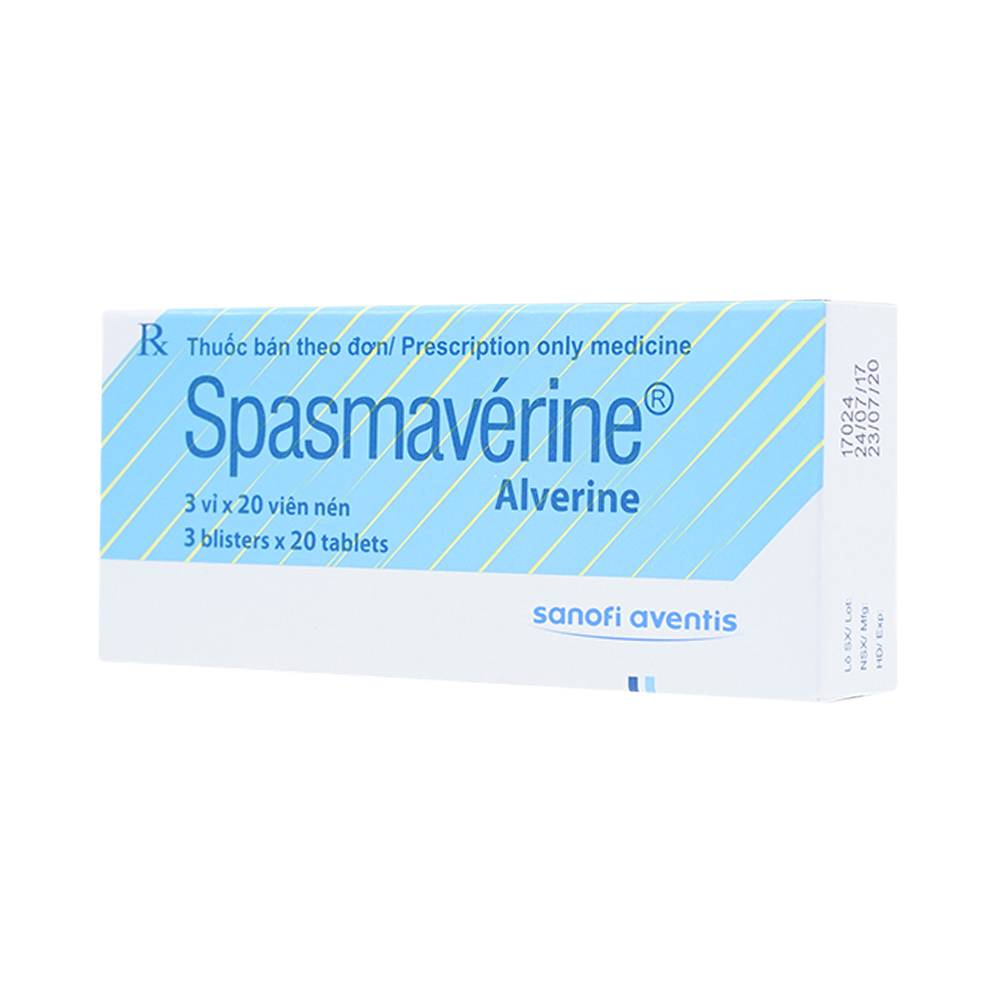 Thuốc Spasmavérine Sanofi điều trị triệu chứng đau do co thắt cơ trơn (3 vỉ x 20 viên)