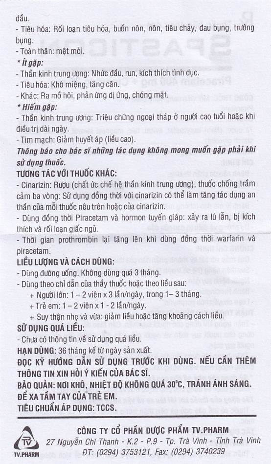 Thuốc Spasticon TV.Pharm điều trị bệnh não do chấn thương (6 vỉ x 10 viên)