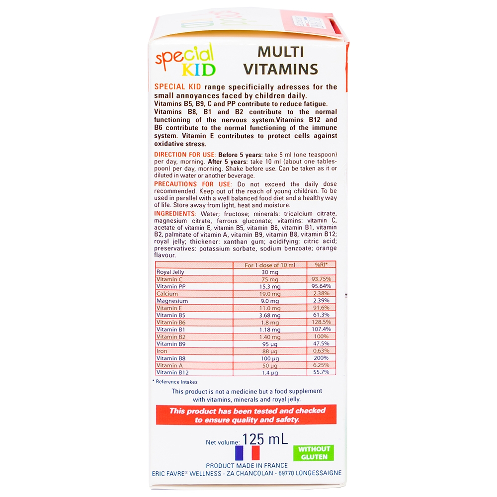 Siro bổ sung Vitamin và khoáng chất giúp tăng cường sức đề kháng cho trẻ Special Kid Multivitamines hương cam (125ml)
