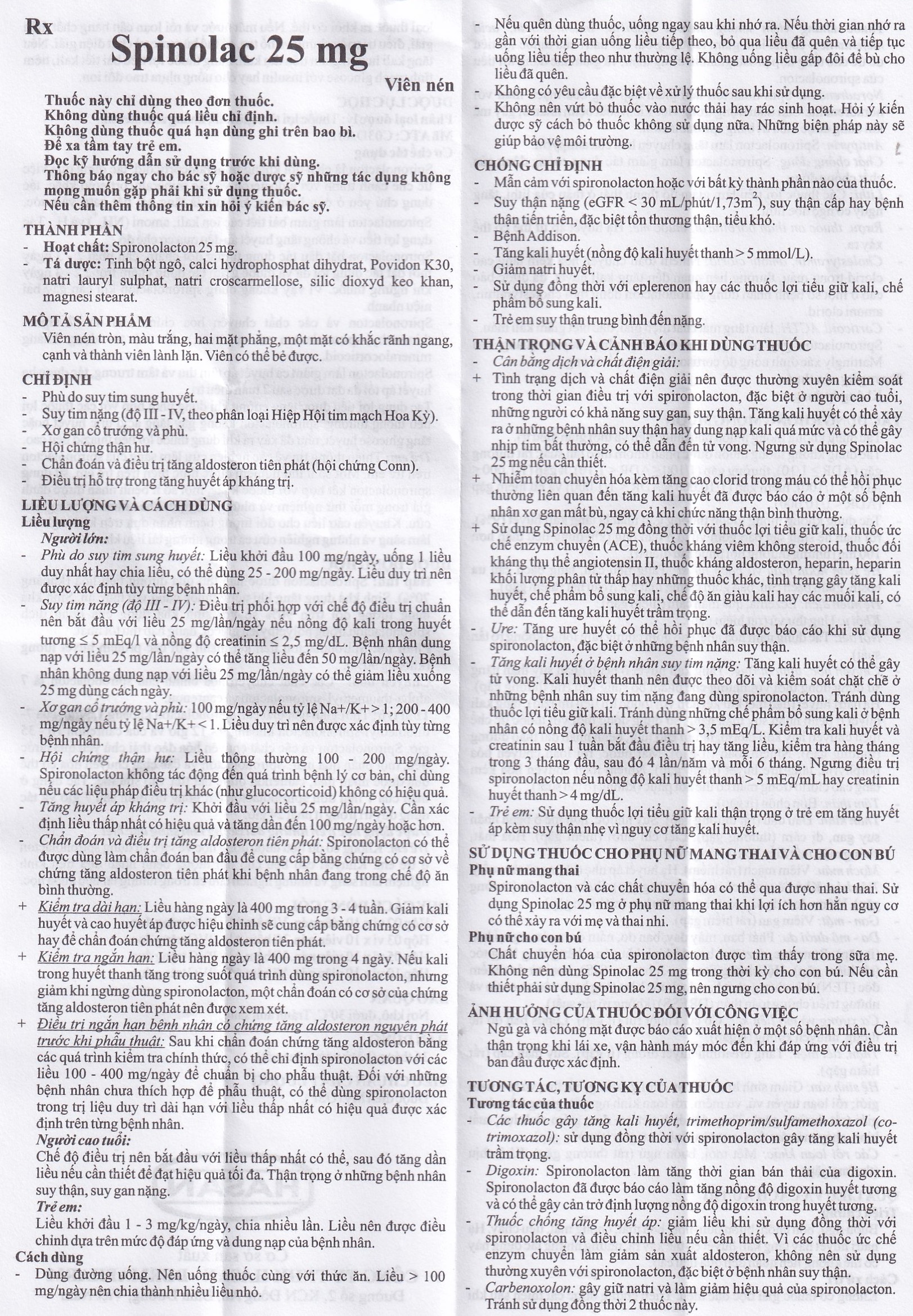 Thuốc Spinolac 25mg Hasan điều trị phù do tim sung huyết (10 vỉ x 10 viên) 