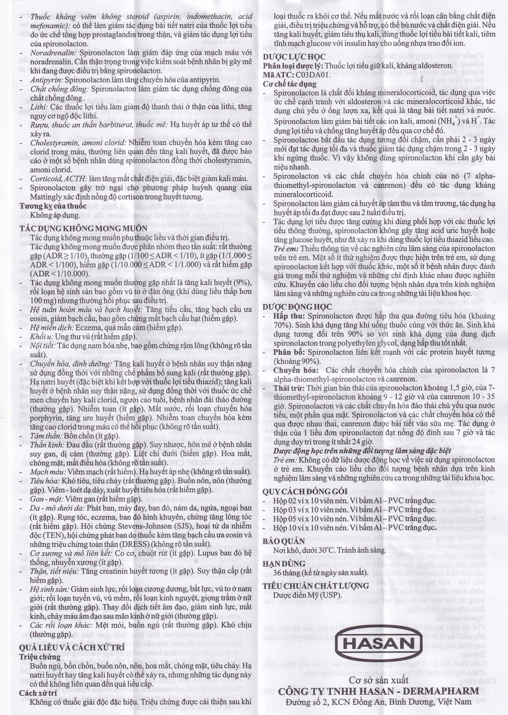 Thuốc Spinolac 25mg Hasan điều trị phù do tim sung huyết (10 vỉ x 10 viên) 