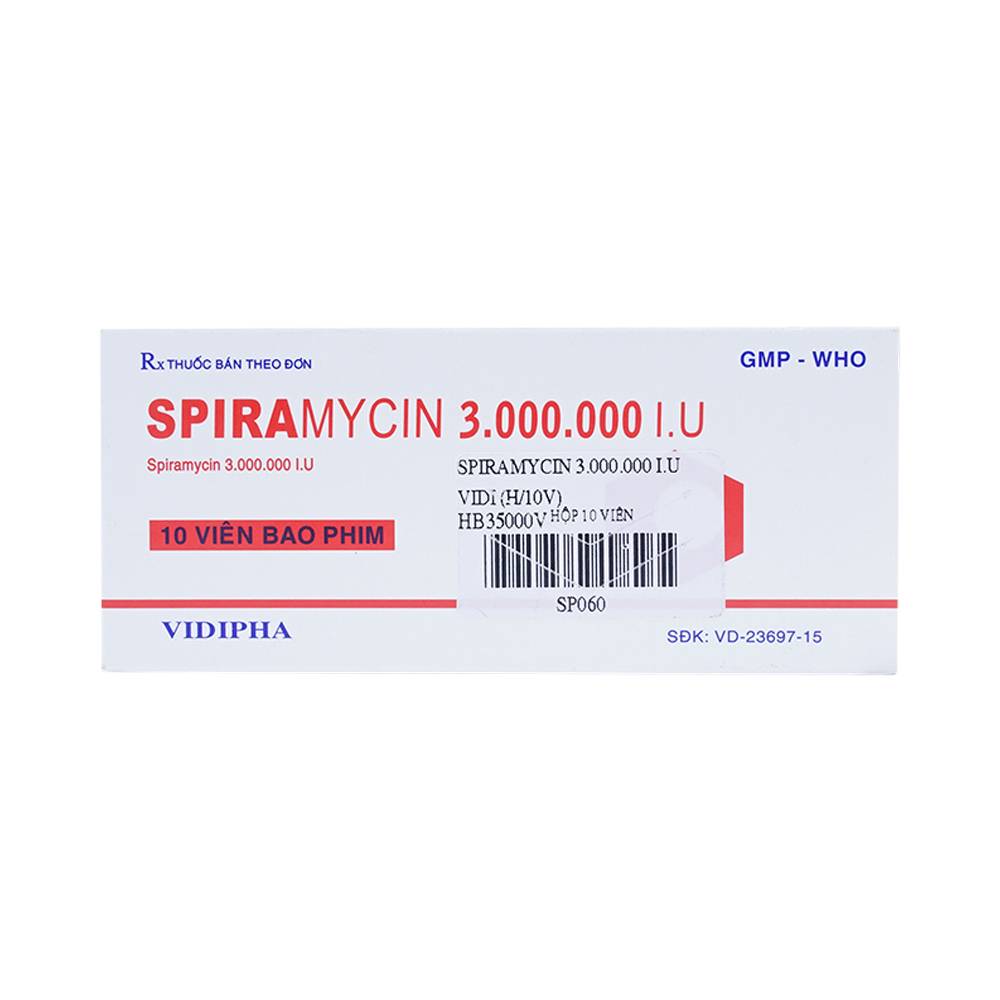 Thuốc Spiramycin 3.000.000 I.U Vidipha điều trị nhiễm khuẩn đường hô hấp (10 viên)