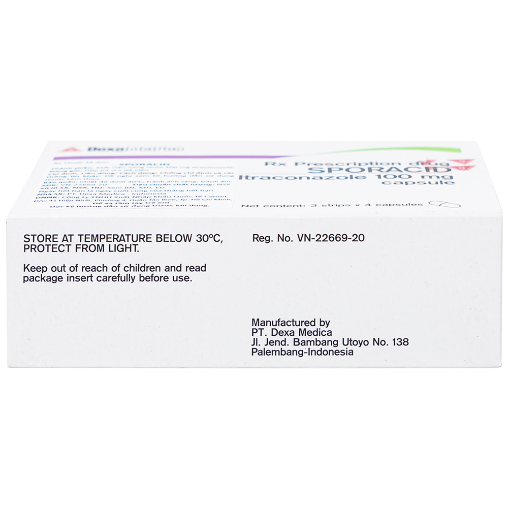 Thuốc Sporacid Itraconazole 100mg Dexa điều trị nấm candida âm hộ, âm đạo (3 vỉ x 4 viên)