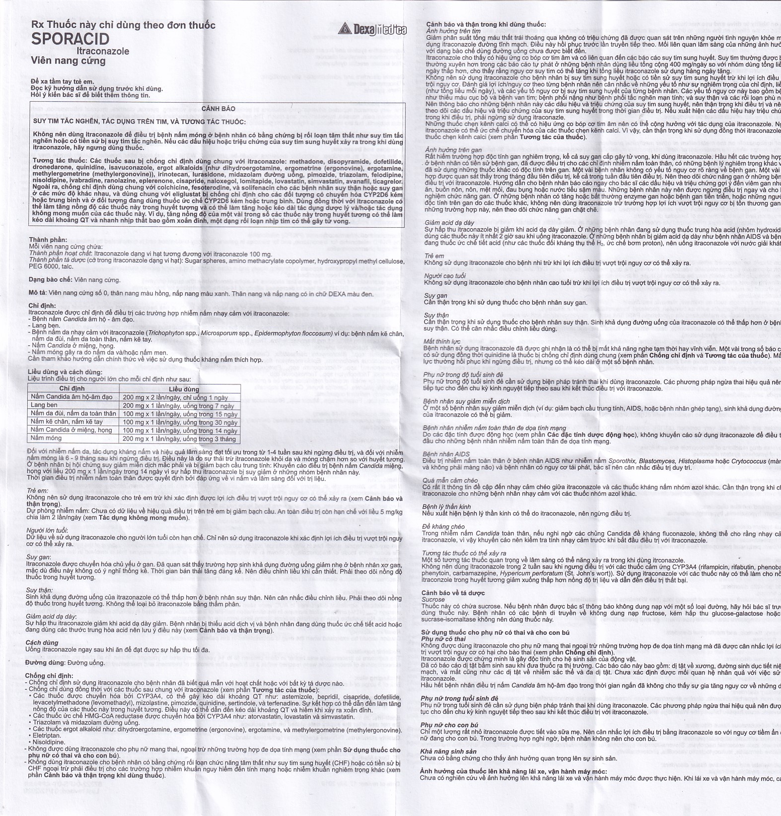 Thuốc Sporacid Itraconazole 100mg Dexa điều trị nấm candida âm hộ, âm đạo (3 vỉ x 4 viên)