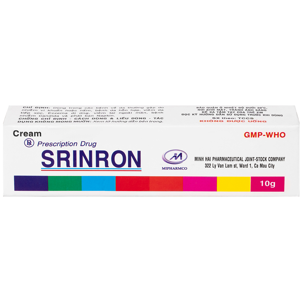Kem bôi da Srinron 10g Mipharmco điều trị các bệnh về da do nhiễm khuẩn hoặc nấm, bệnh da hỗn hợp