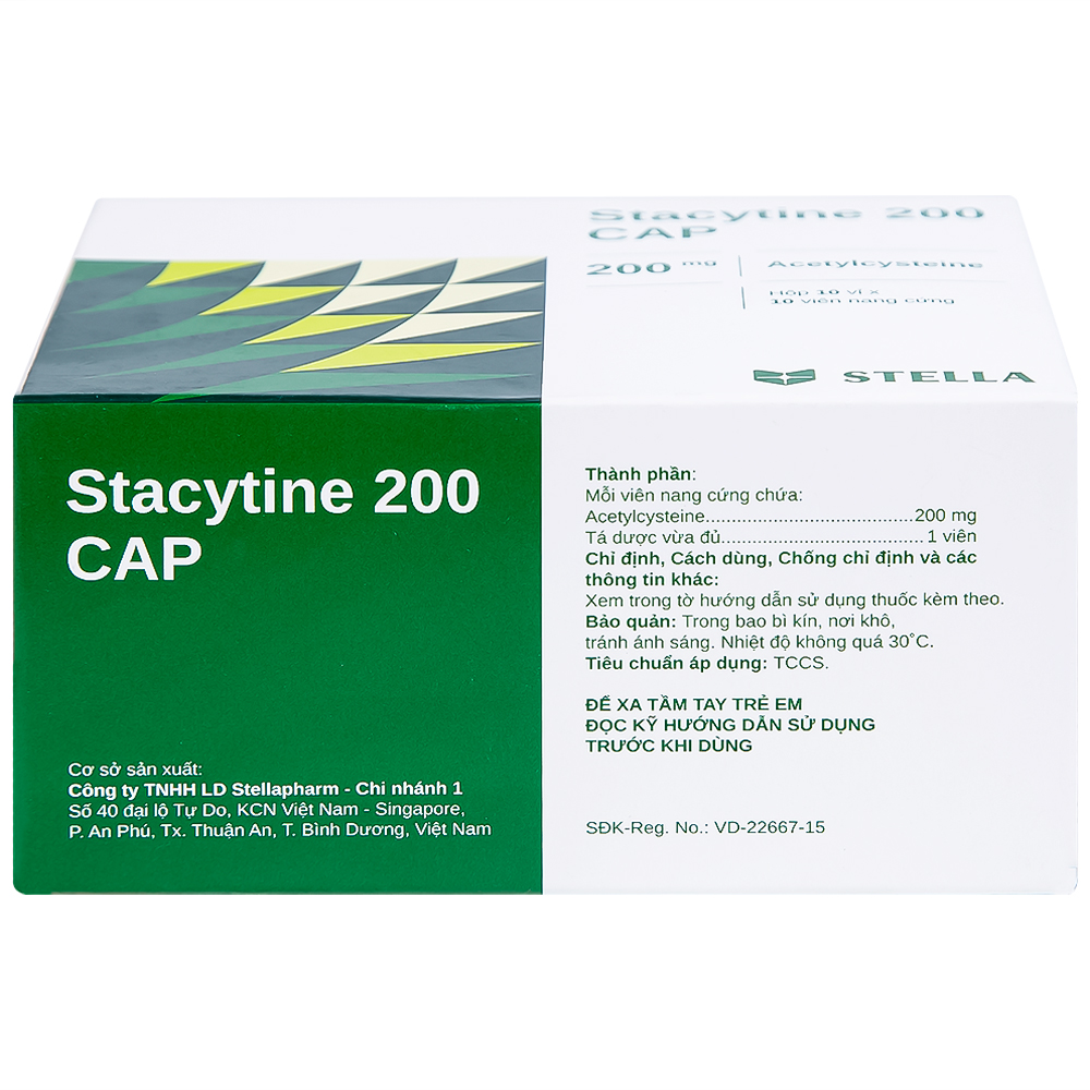 Thuốc Stacytine 200 CAP Stella điều trị long đờm trong viêm phế quản (10 vỉ x 10 viên)
