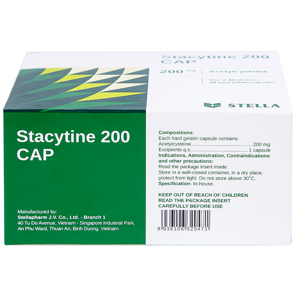Thuốc Stacytine 200 CAP Stella điều trị long đờm trong viêm phế quản (10 vỉ x 10 viên)