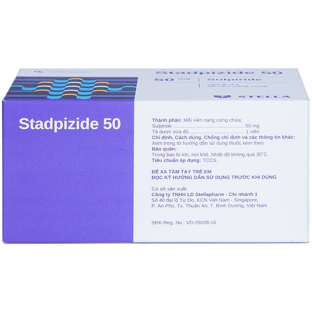 Thuốc Stadpizide 50 Stella điều trị triệu chứng ngắn ngày lo âu, tâm thần phân liệt (5 vỉ x 10 viên) 