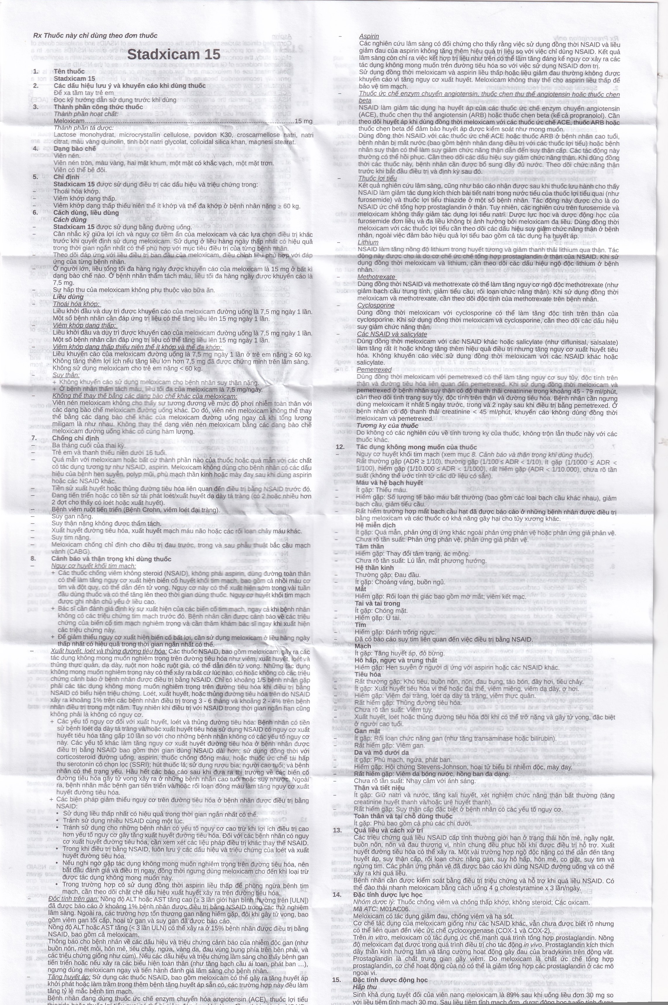 Thuốc Stadxicam 15 Stella điều trị thoái hóa khớp, viêm khớp dạng thấp (3 vỉ x 10 viên)