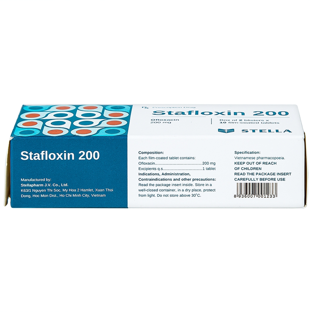 Thuốc Stafloxin 200 Stella điều trị các chứng nhiễm trùng (2 vỉ x 10 viên)