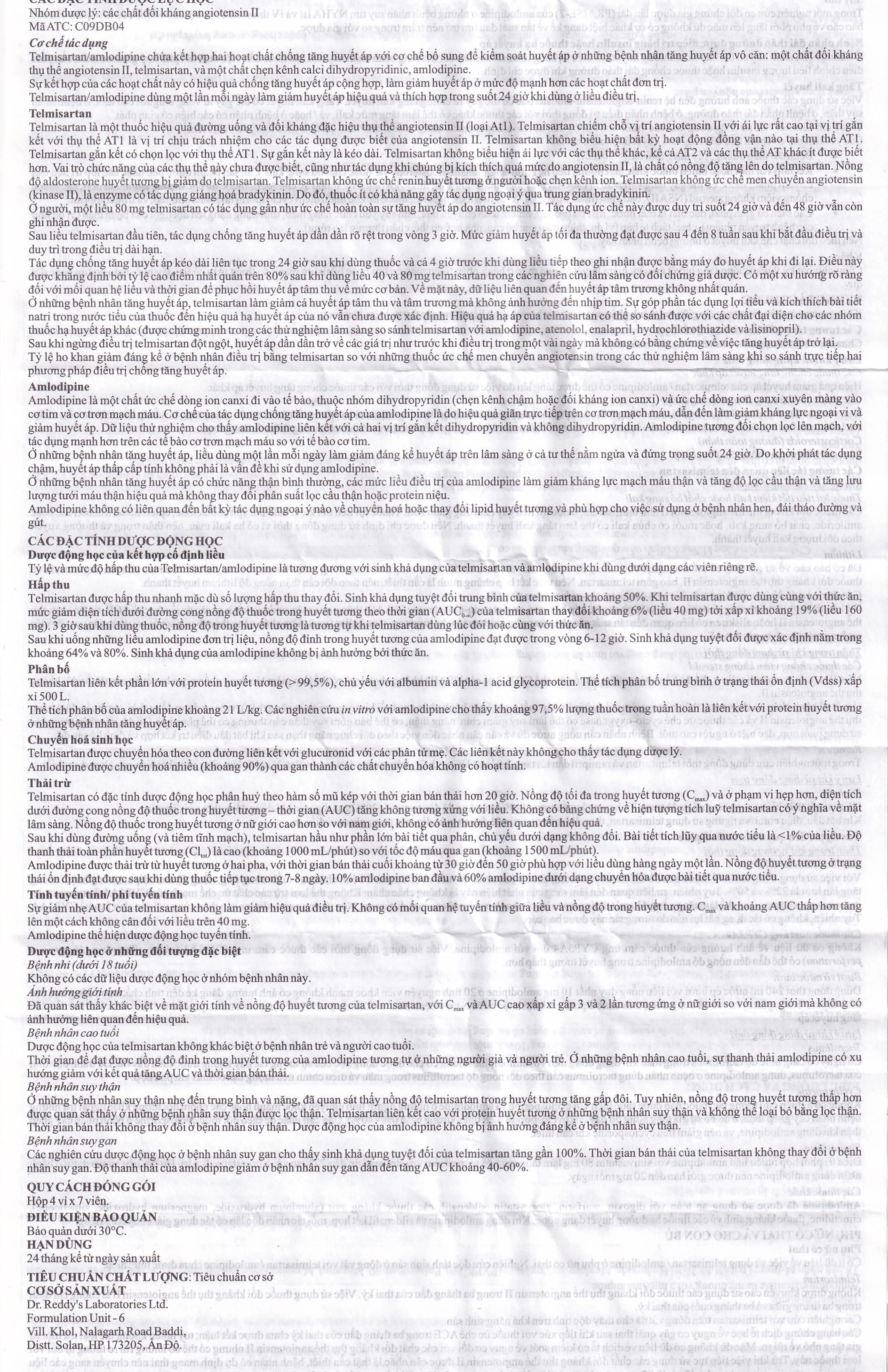 Thuốc Stamlo-T 40mg/5mg Dr.Reddy điều trị tăng huyết áp (4 vỉ x 7 viên)