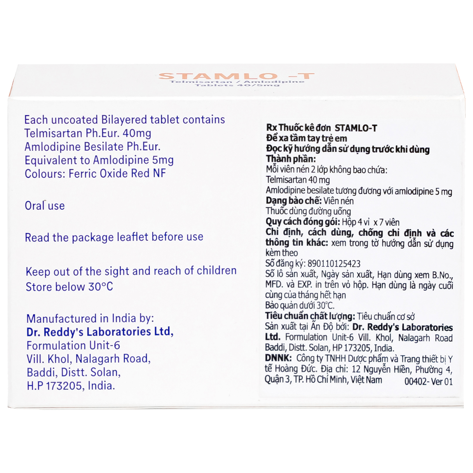 Thuốc Stamlo-T 40mg/5mg Dr.Reddy điều trị tăng huyết áp (4 vỉ x 7 viên)