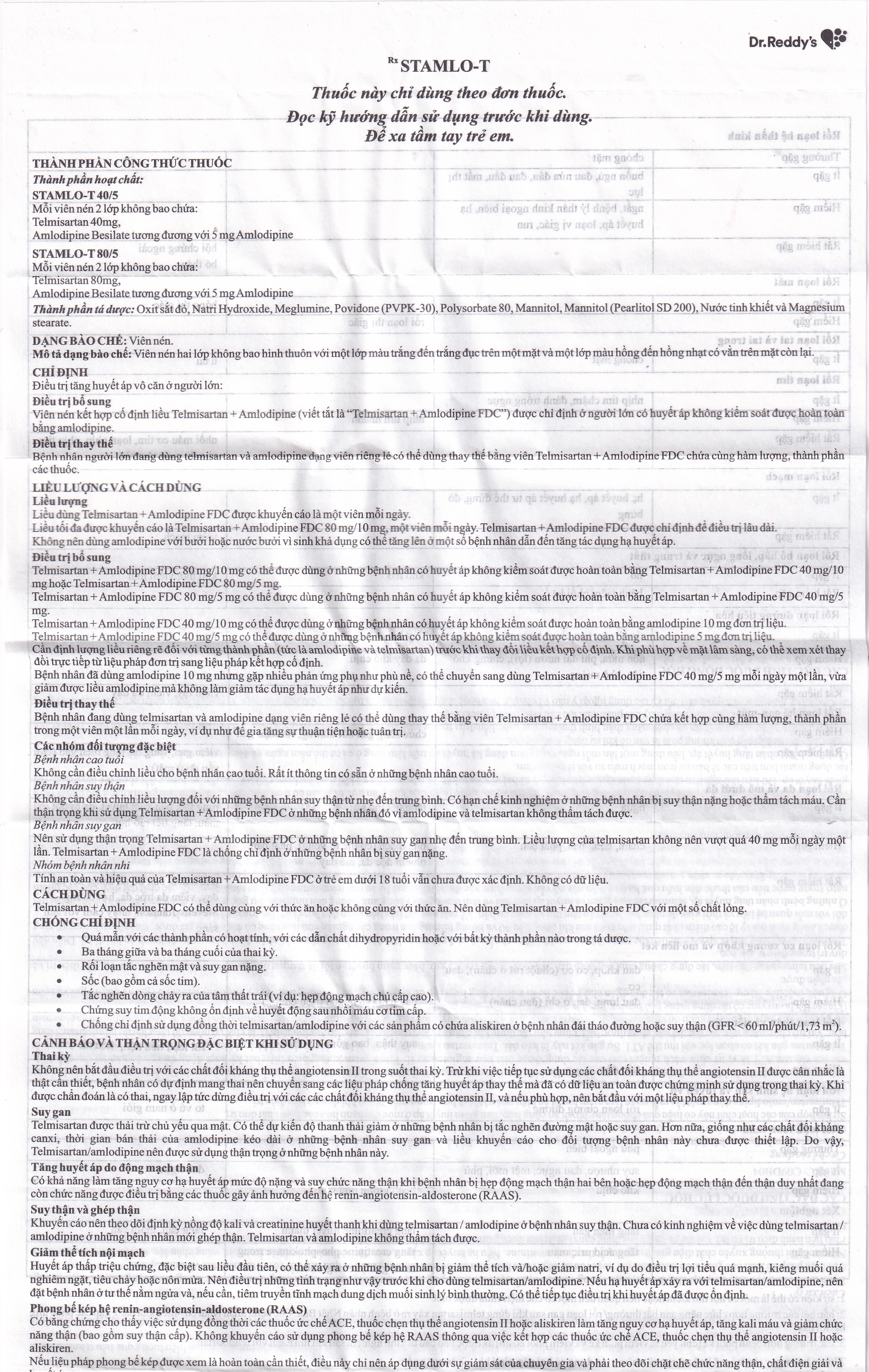 Thuốc Stamlo-T 40mg/5mg Dr.Reddy điều trị tăng huyết áp (4 vỉ x 7 viên)