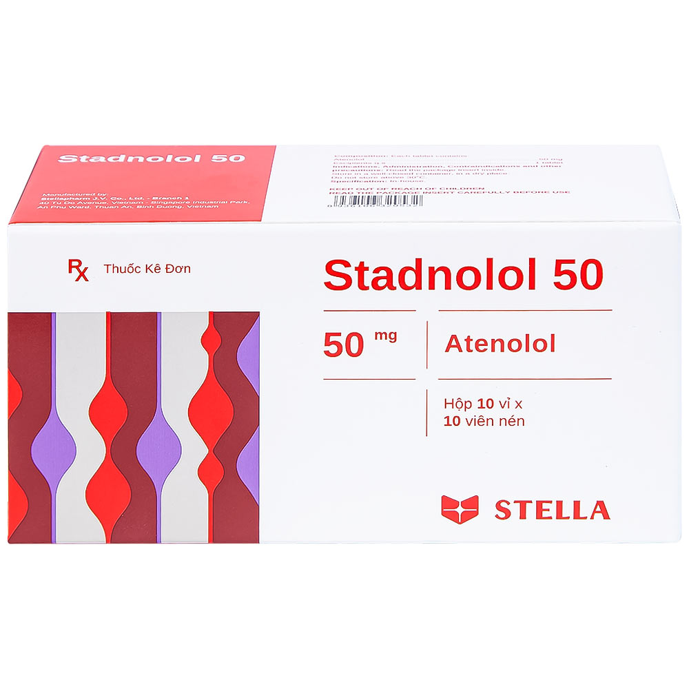 Thuốc Stadnolol 50 Stella điều trị tăng huyết áp, đau thắt ngực mạn tính ổn định (10 vỉ x 10 viên) 