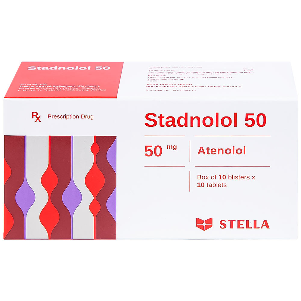 Thuốc Stadnolol 50 Stella điều trị tăng huyết áp, đau thắt ngực mạn tính ổn định (10 vỉ x 10 viên) 