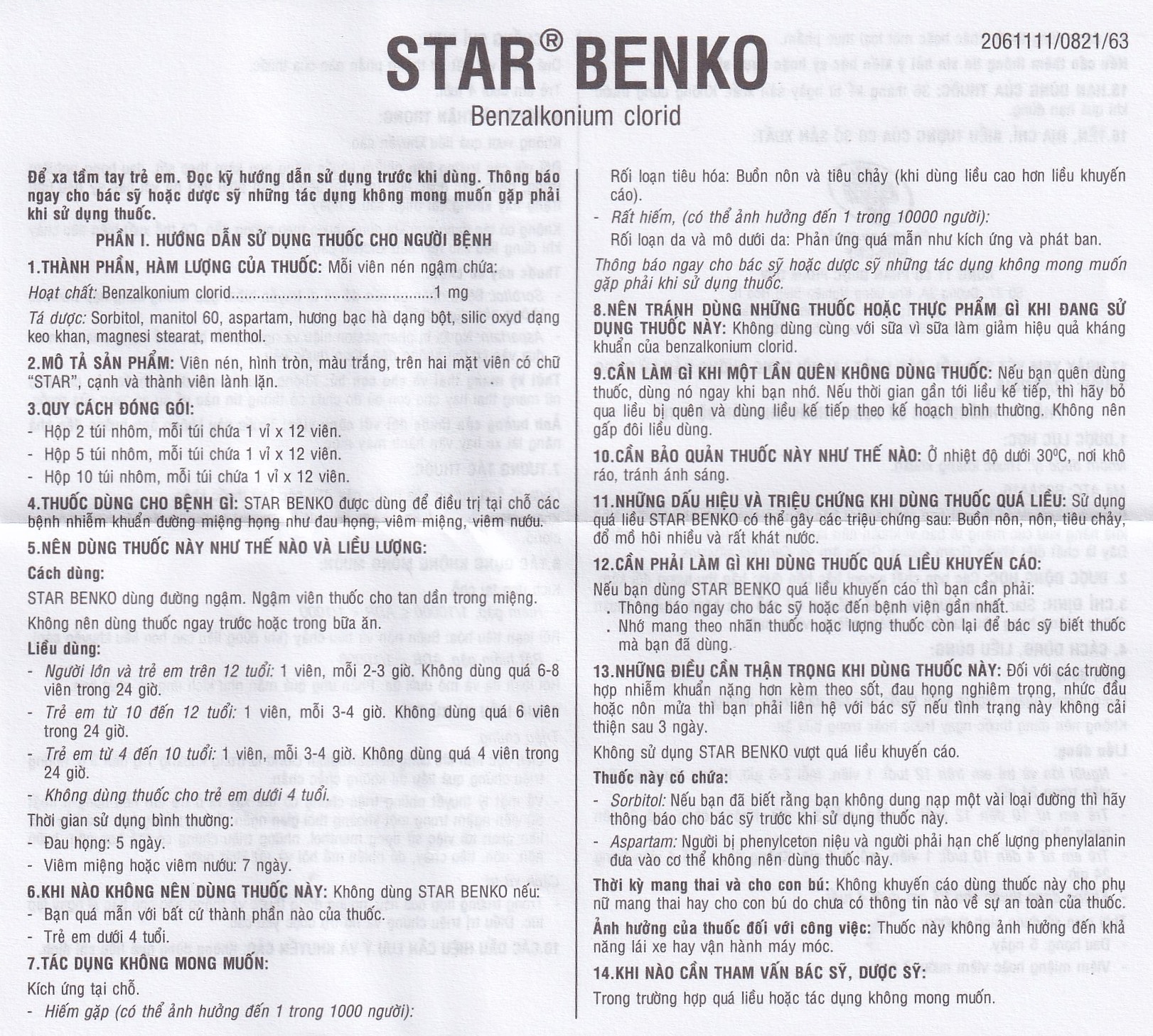 Viên ngậm Star Benko OPV điều trị nhiễm khuẩn miệng, họng (2 vỉ x 12 viên)
