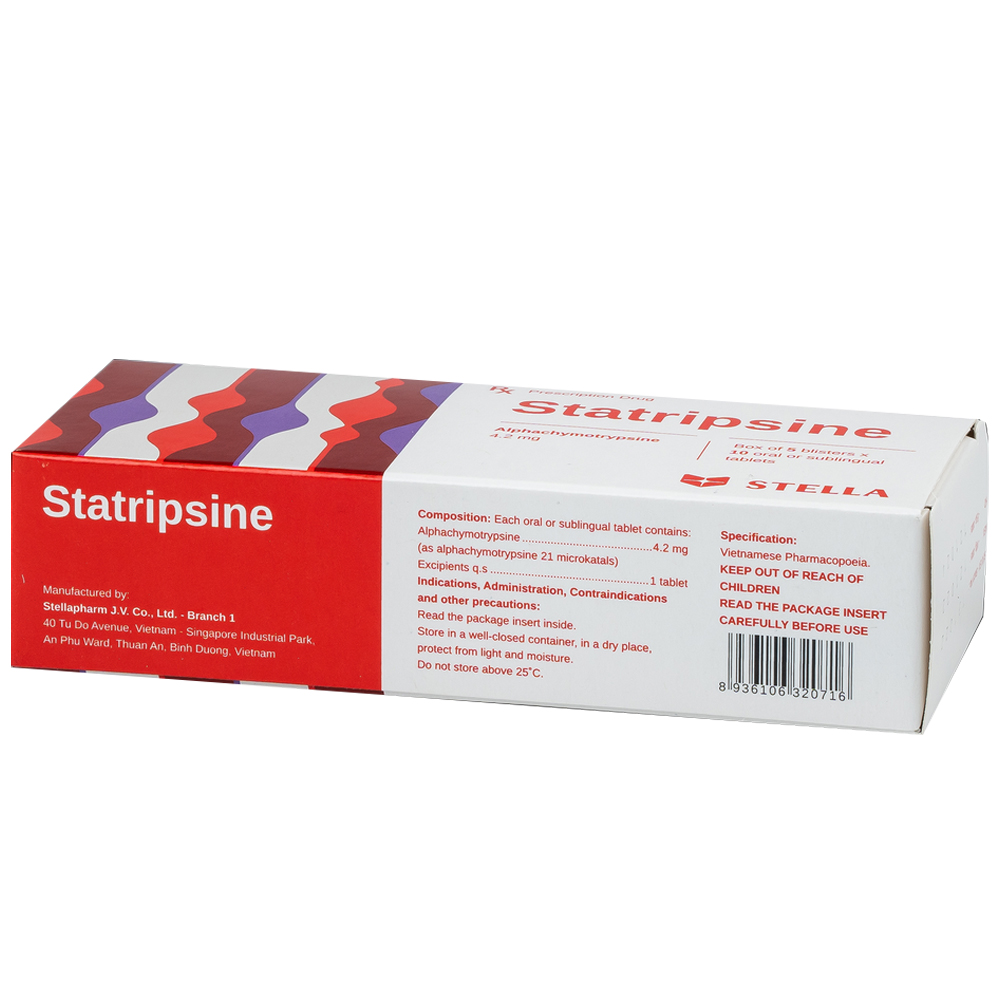 Thuốc Statripsine Stella điều trị phù nề sau chấn thương (5 vỉ x 10 viên)
