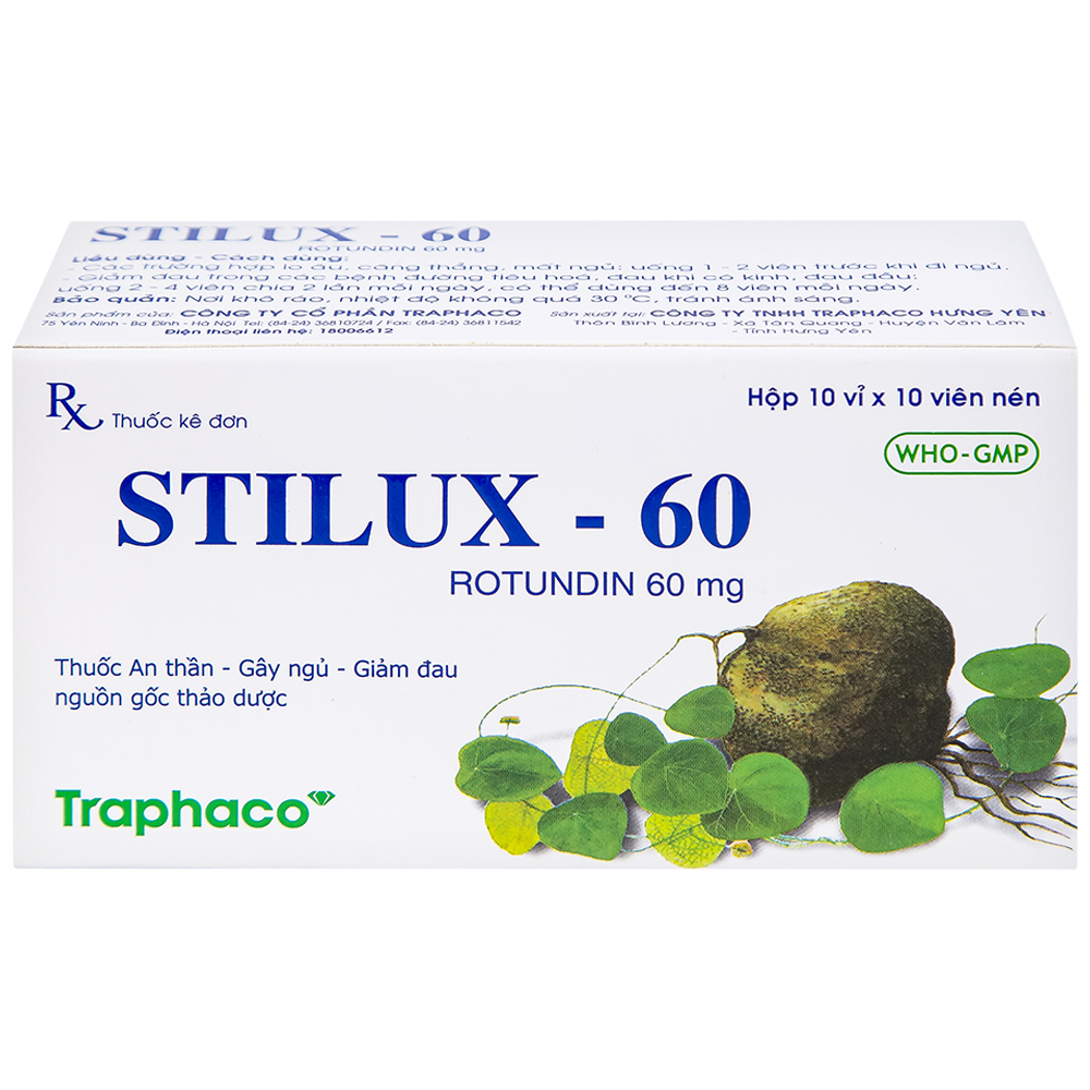 Thuốc Stilux-60 Traphaco dùng lo âu, căng thẳng, mất ngủ (10 vỉ x 10 viên) 