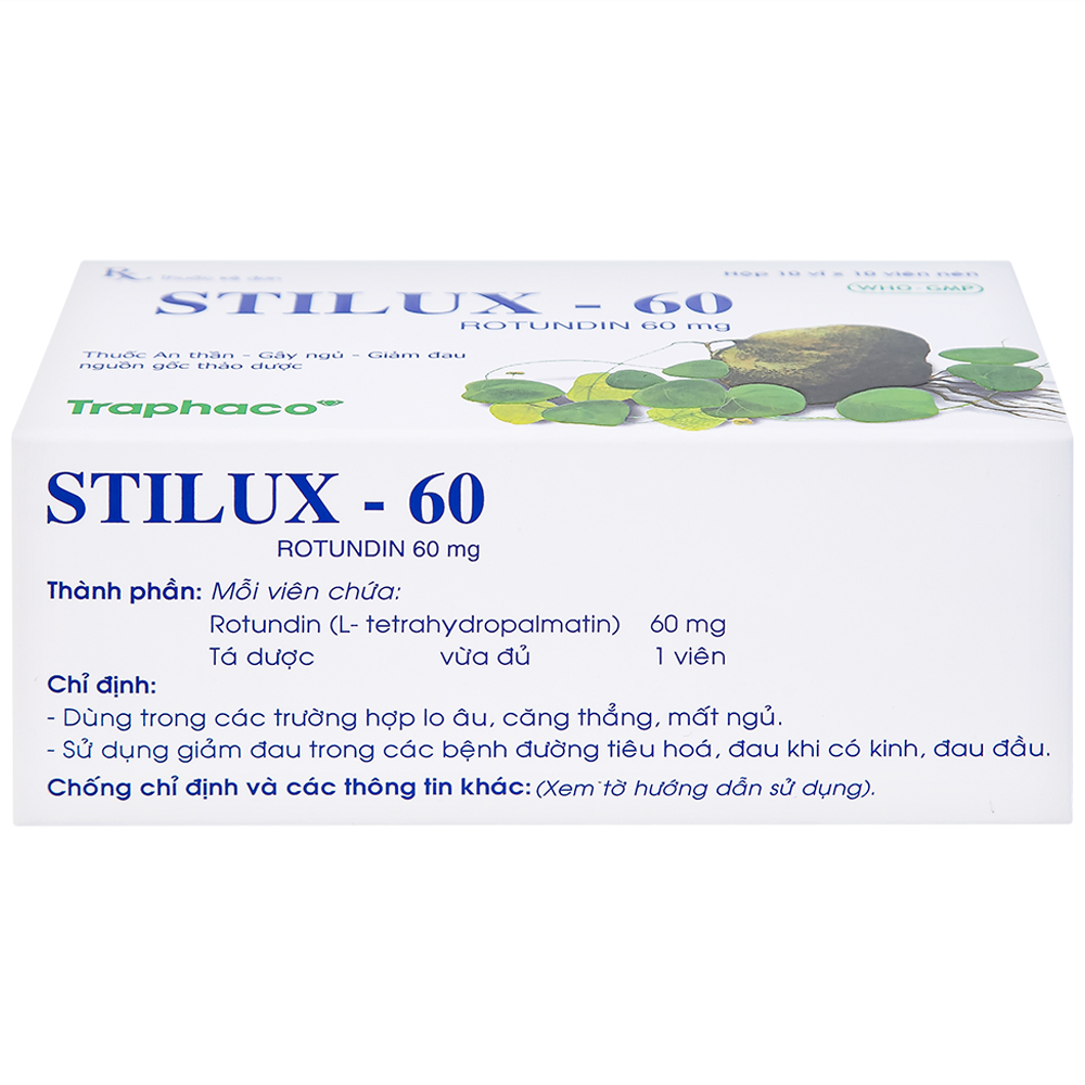 Thuốc Stilux-60 Traphaco dùng lo âu, căng thẳng, mất ngủ (10 vỉ x 10 viên) 